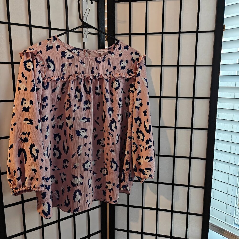 Juicy Couture Peasant Leopard 3/4 Balloon Sleeve Pink Blouse Size XL Barbiecore